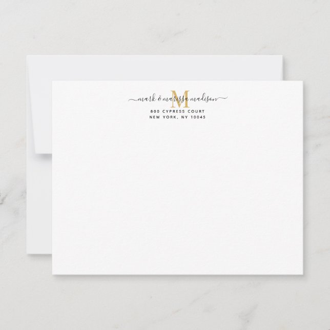 Modern Monogrammed Gold Newlyweds Card (Front)