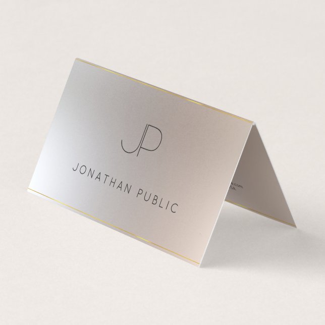 Modern Monogrammed Gold Silver Look Elegant Business Card (Front)