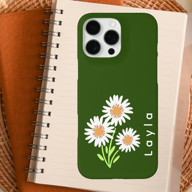 Modern Monogrammed Green and White Daisy  Case-Mate iPhone Case (Creator Uploaded)