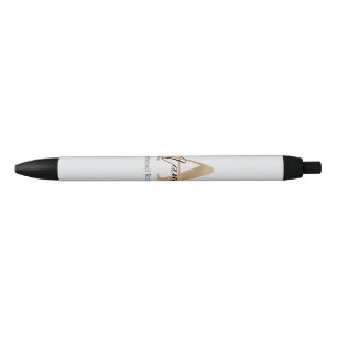Modern Monogrammed Initial A & Name Personalised Black Ink Pen