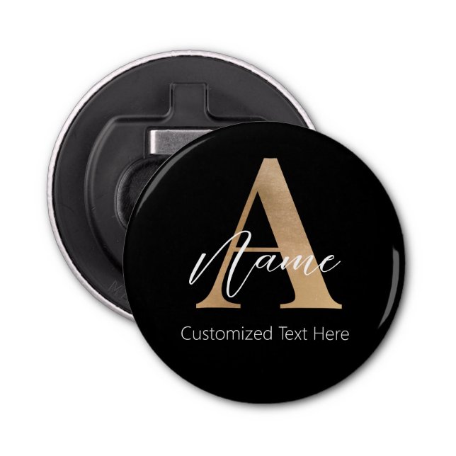 Modern Monogrammed Initial A & Name Personalised Bottle Opener (Front)