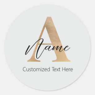 Modern Monogrammed Initial A & Name Personalised Classic Round Sticker