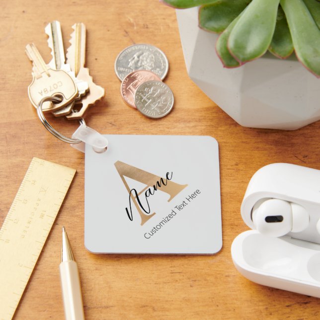 Modern Monogrammed Initial A & Name Personalised Key Ring (Desk)
