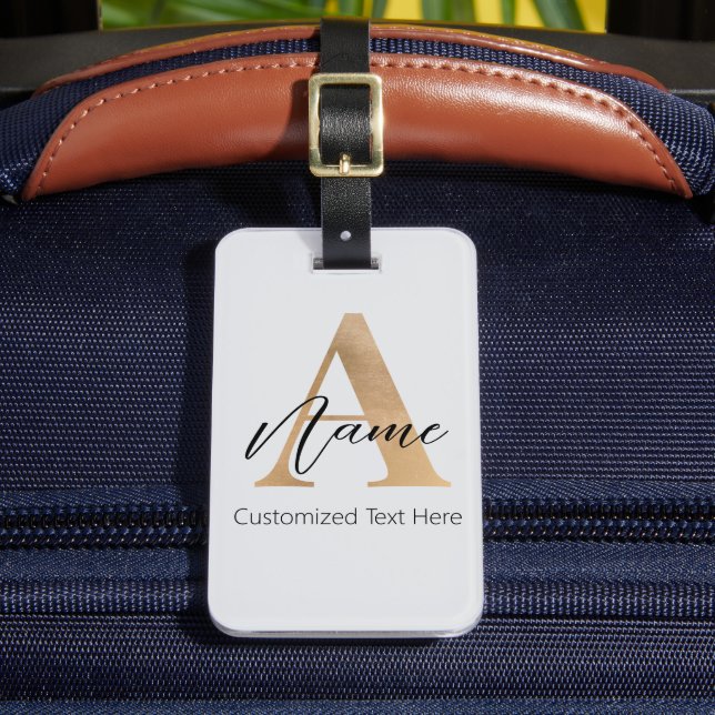 Modern Monogrammed Initial A & Name Personalised Luggage Tag (Front Insitu 2)