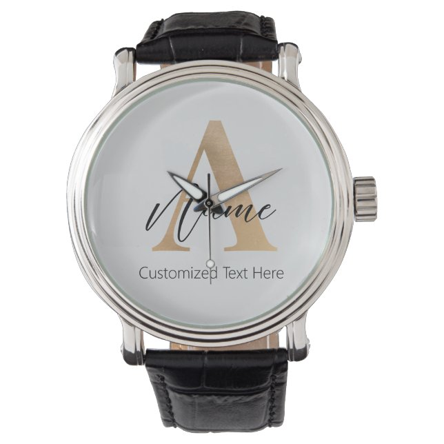 Modern Monogrammed Initial A & Name Personalised Watch (Front)