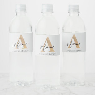 Modern Monogrammed Initial A & Name Personalised Water Bottle Label