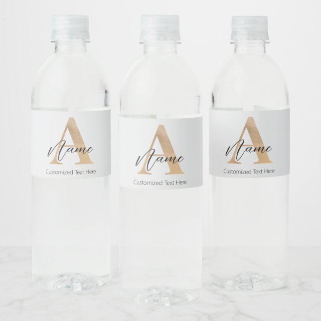 Modern Monogrammed Initial A & Name Personalised Water Bottle Label (Bottles)