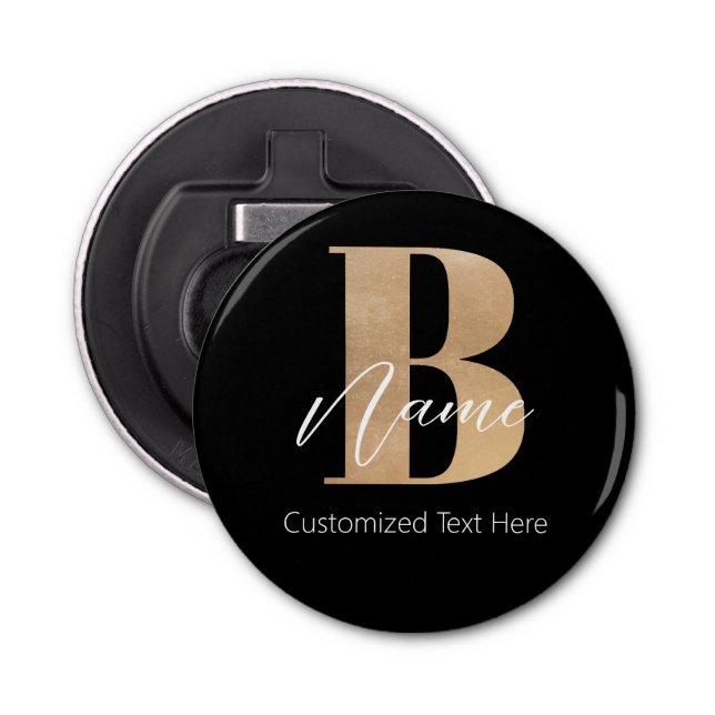 Modern Monogrammed Initial B & Name Personalised Bottle Opener (Front)