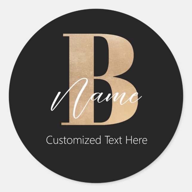 Modern Monogrammed Initial B & Name Personalised Classic Round Sticker (Front)