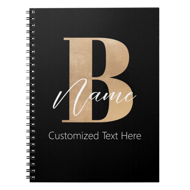 Modern Monogrammed Initial B & Name Personalised Notebook (Front)