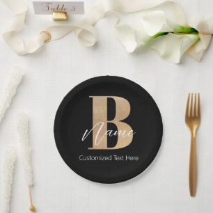 Modern Monogrammed Initial B & Name Personalised Paper Plate