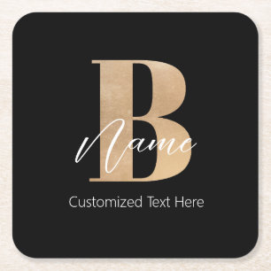 Modern Monogrammed Initial B & Name Personalised Square Paper Coaster