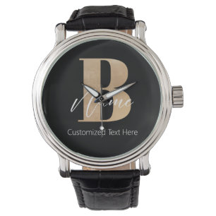 Modern Monogrammed Initial B & Name Personalised Watch