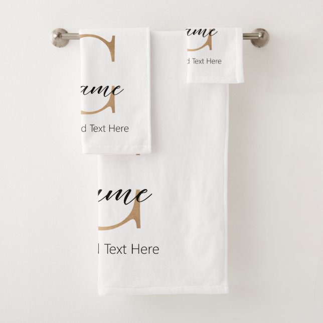 Modern Monogrammed Initial C & Name Personalised Bath Towel Set (Insitu)