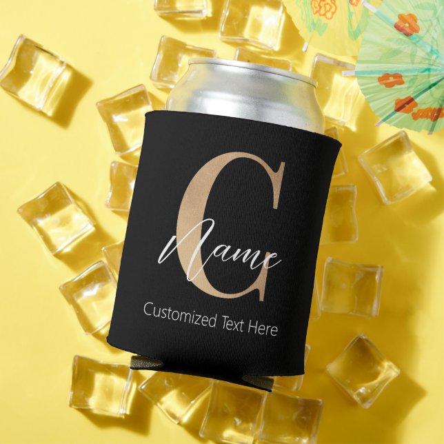 Modern Monogrammed Initial C & Name Personalised Can Cooler (In Situ Summer)