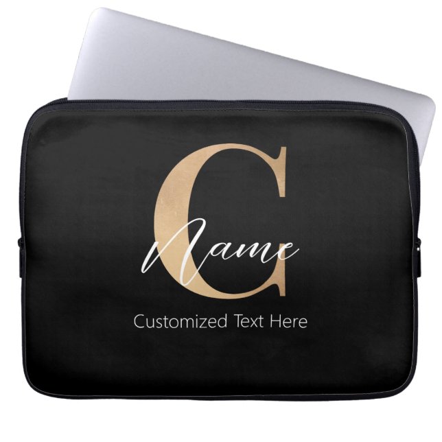 Modern Monogrammed Initial C & Name Personalised Laptop Sleeve (Front)