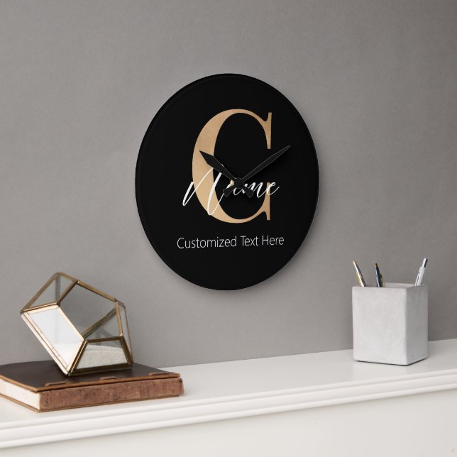 Modern Monogrammed Initial C & Name Personalised Large Clock (Office)