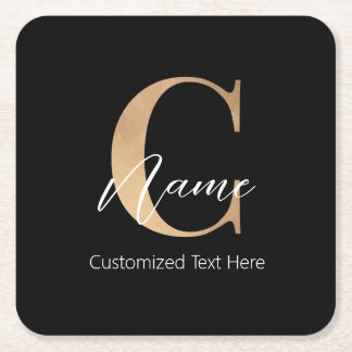 Modern Monogrammed Initial C & Name Personalised Square Paper Coaster