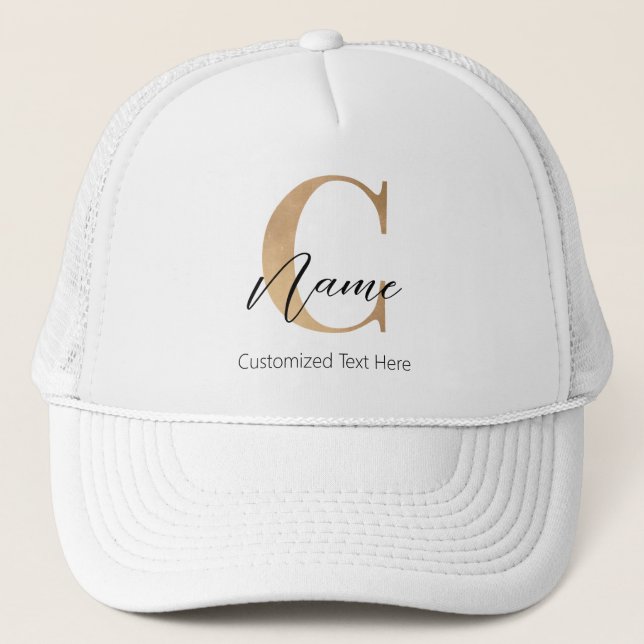 Modern Monogrammed Initial C & Name Personalised Trucker Hat (Front)