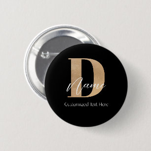 Modern Monogrammed Initial D & Name Personalised 6 Cm Round Badge