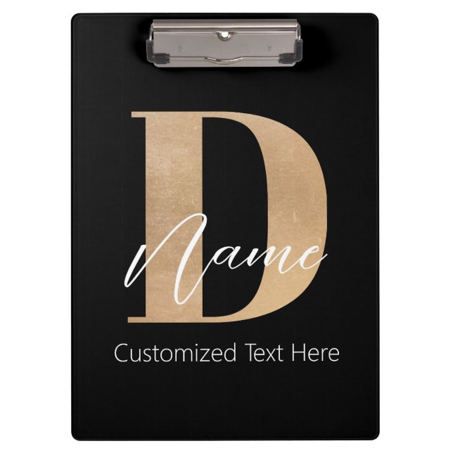 Modern Monogrammed Initial D & Name Personalised Clipboard (Front)