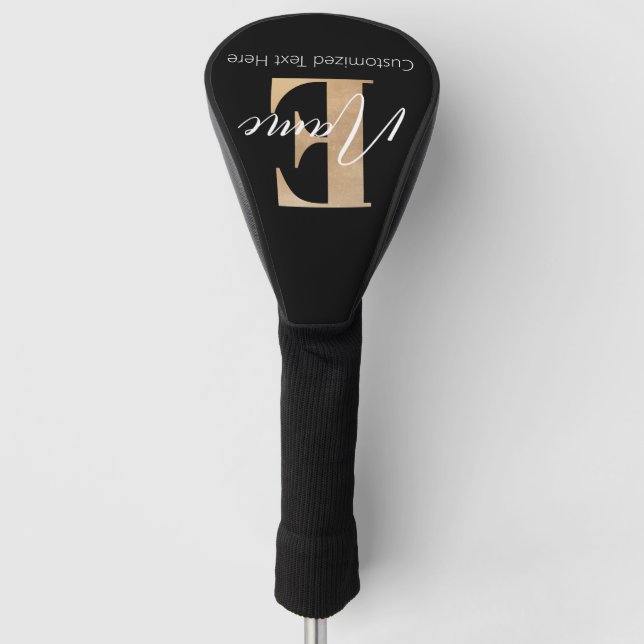 Modern Monogrammed Initial E & Name Personalised Golf Head Cover (Front)