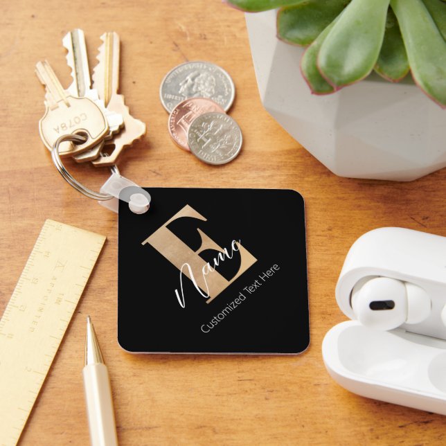 Modern Monogrammed Initial E & Name Personalised Key Ring (Desk)