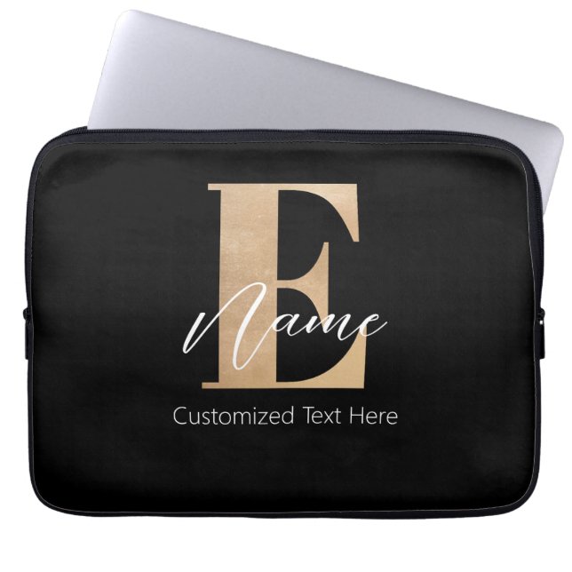 Modern Monogrammed Initial E & Name Personalised Laptop Sleeve (Front)