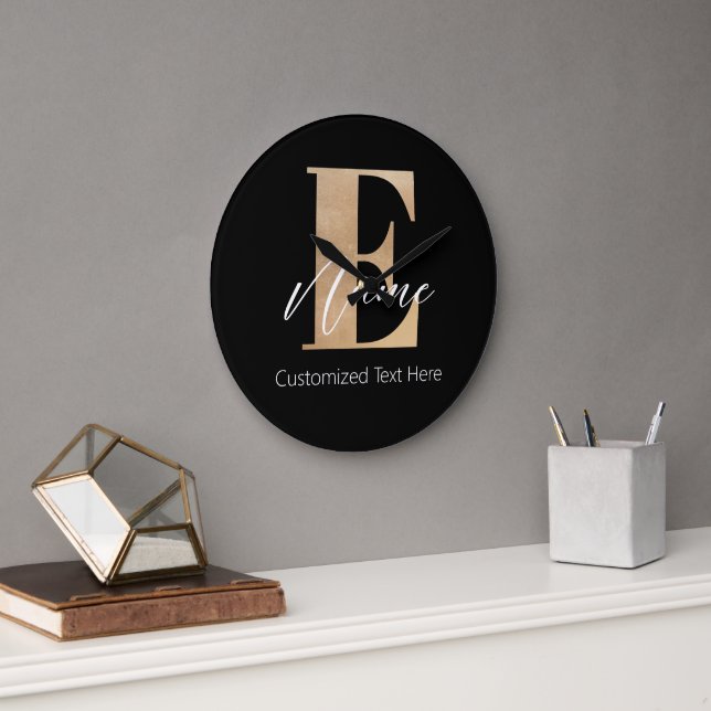 Modern Monogrammed Initial E & Name Personalised Large Clock (Office)