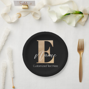 Modern Monogrammed Initial E & Name Personalised Paper Plate