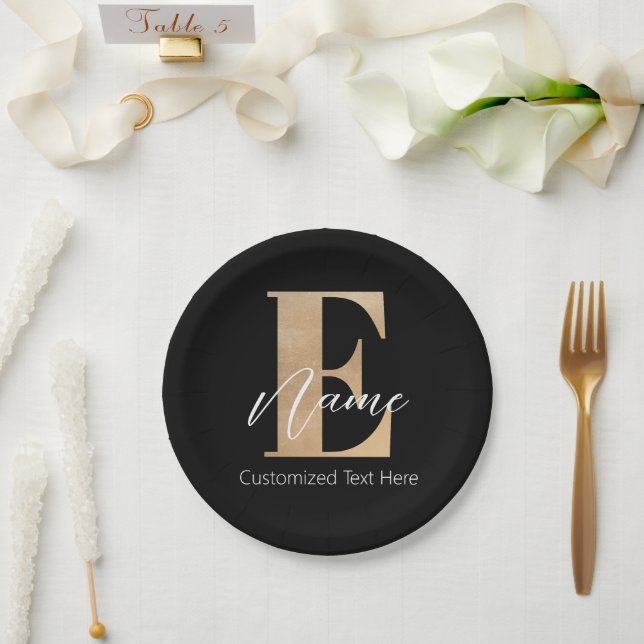 Modern Monogrammed Initial E & Name Personalised Paper Plate (Wedding)