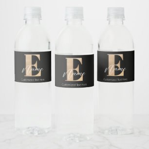 Modern Monogrammed Initial E & Name Personalised Water Bottle Label