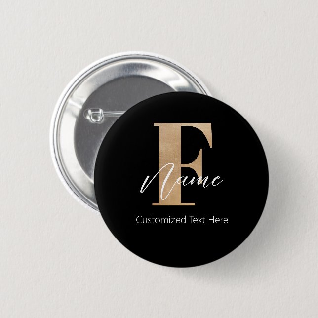 Modern Monogrammed Initial F & Name Personalised 6 Cm Round Badge (Front & Back)