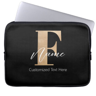 Modern Monogrammed Initial F & Name Personalised Laptop Sleeve