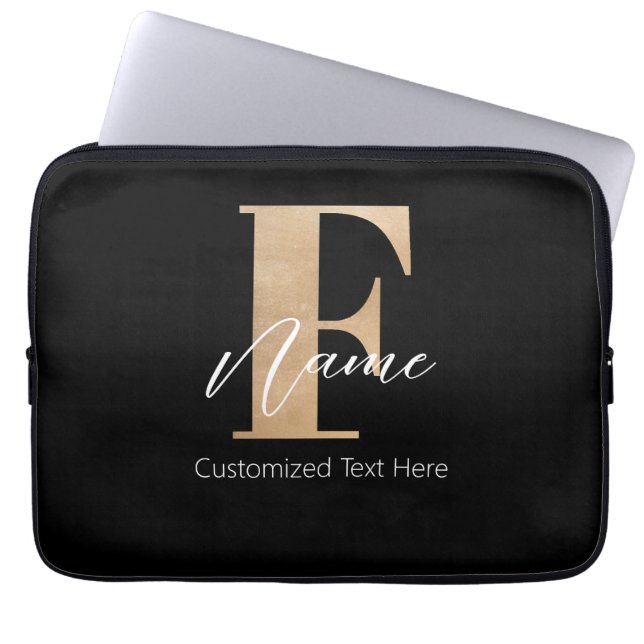 Modern Monogrammed Initial F & Name Personalised Laptop Sleeve (Front)