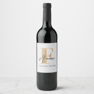 Modern Monogrammed Initial F & Name Personalised Wine Label