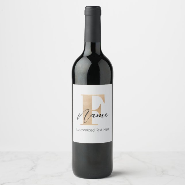 Modern Monogrammed Initial F & Name Personalised Wine Label (Front)