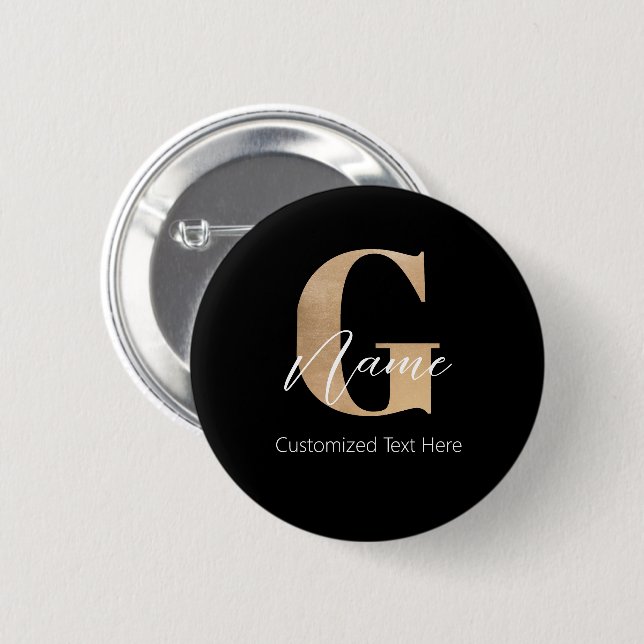 Modern Monogrammed Initial G & Name Personalised 6 Cm Round Badge (Front & Back)