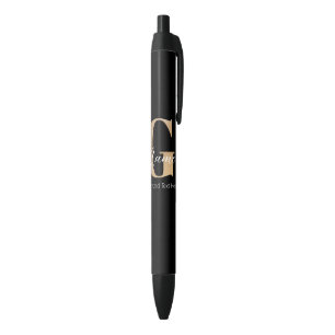 Modern Monogrammed Initial G & Name Personalised Black Ink Pen