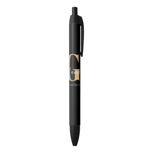 Modern Monogrammed Initial G & Name Personalised Black Ink Pen (Bottom (Vertical))