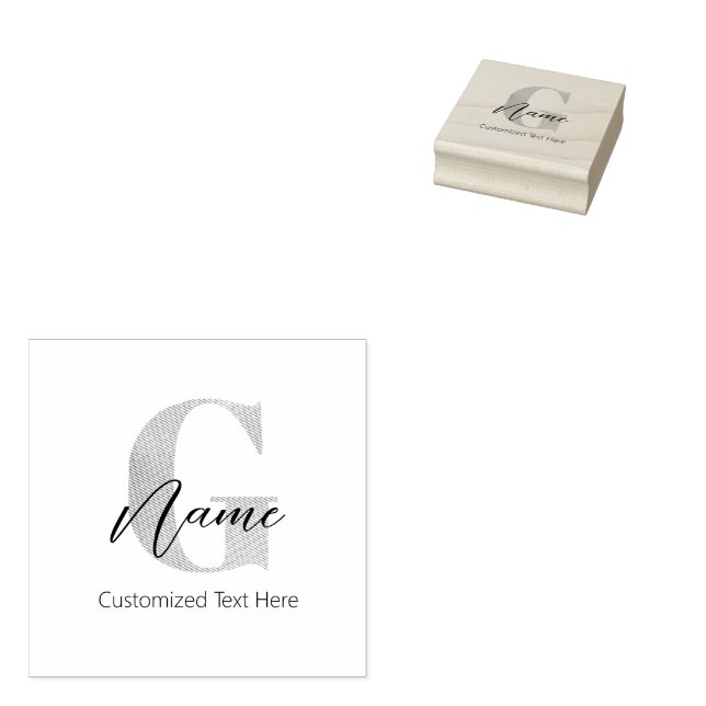 Modern Monogrammed Initial G & Name Personalised Rubber Stamp (Stamped)