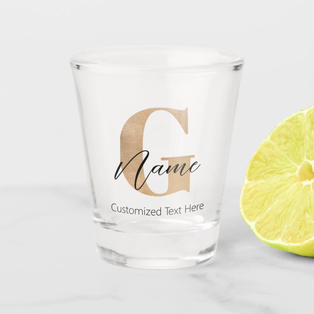 Modern Monogrammed Initial G & Name Personalised Shot Glass (Front)
