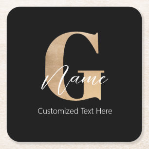 Modern Monogrammed Initial G & Name Personalised Square Paper Coaster