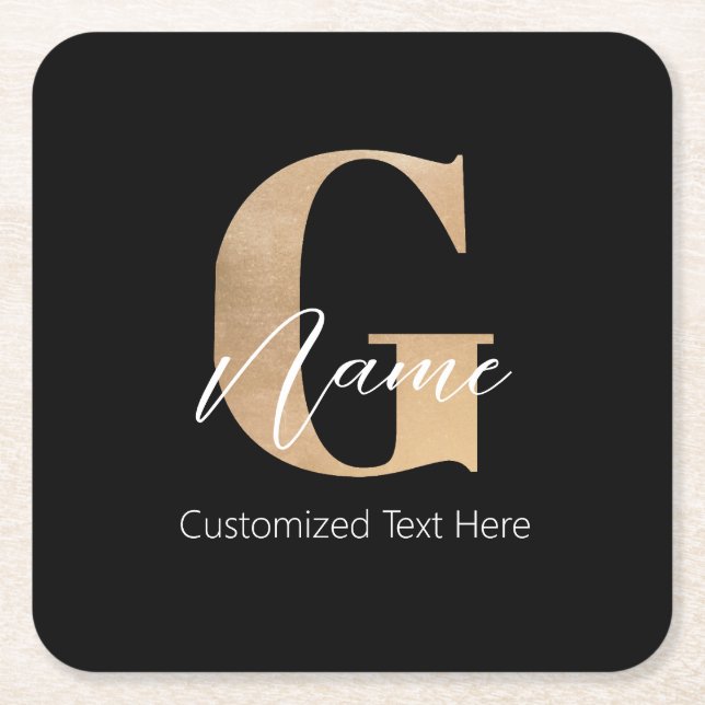 Modern Monogrammed Initial G & Name Personalised Square Paper Coaster (Front)