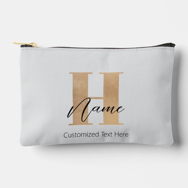 Modern Monogrammed Initial H & Name Personalised Accessory Pouch (Front)