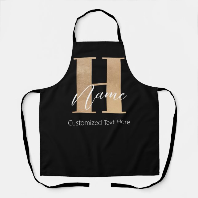 Modern Monogrammed Initial H & Name Personalised Apron (Front)