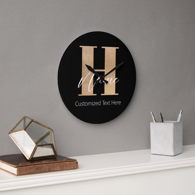 Modern Monogrammed Initial H & Name Personalised Large Clock (Office)