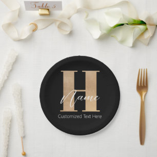 Modern Monogrammed Initial H & Name Personalised Paper Plate