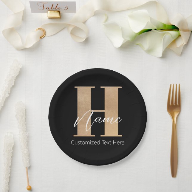 Modern Monogrammed Initial H & Name Personalised Paper Plate (Wedding)