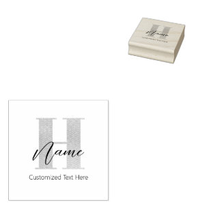 Modern Monogrammed Initial H & Name Personalised Rubber Stamp